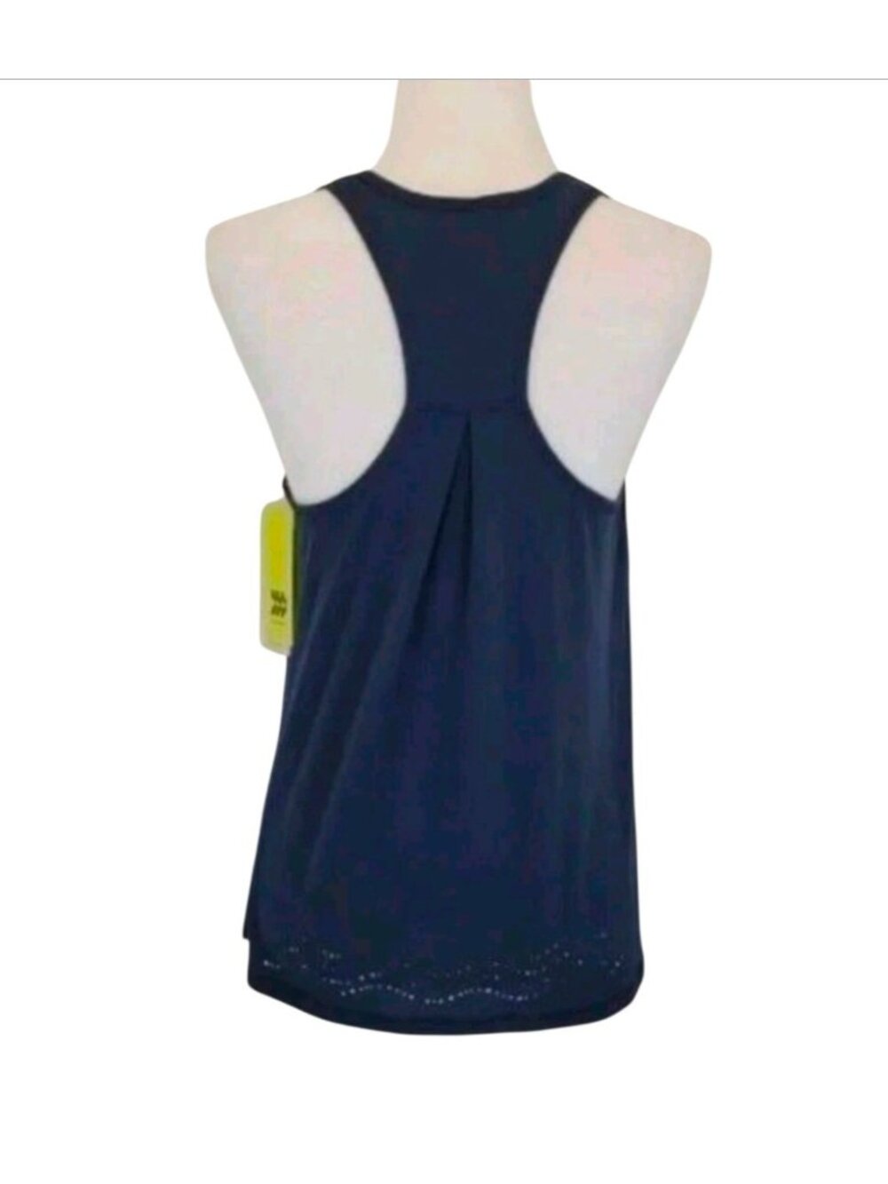 Sleeveless Navy Blue Racerback Tank Top With Laser-Cut Hem Detail Lightweight & - Picture 3 of 9